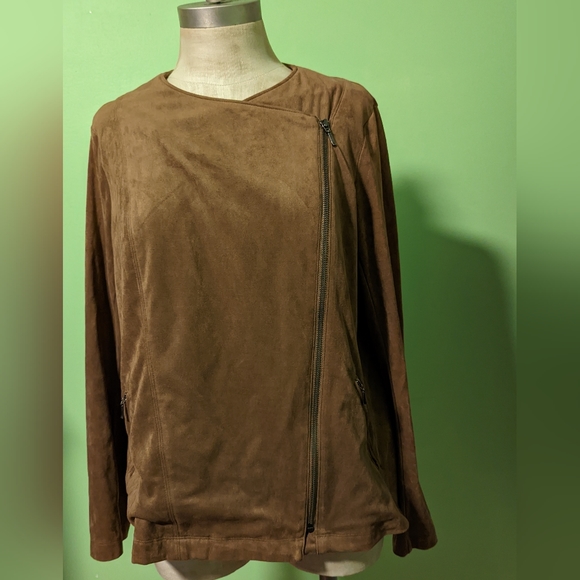 Vegan Soft Suede Asymmetrical Zipper Side Pockets Moto Jacket Womens M - Picture 4 of 7